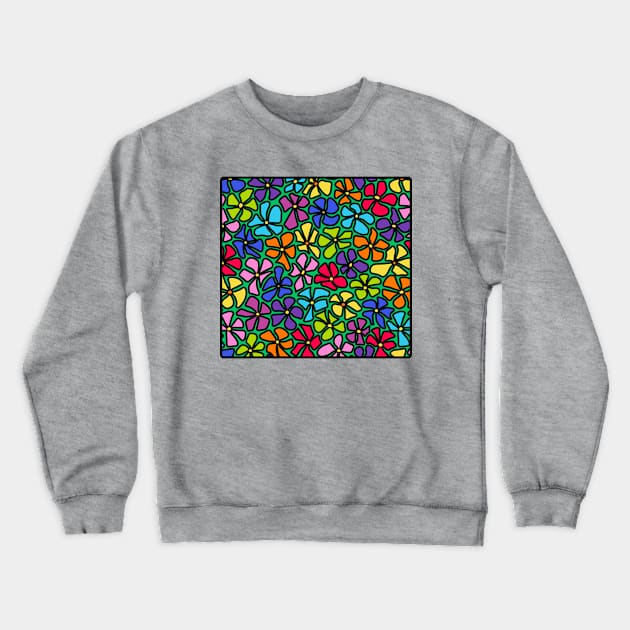 Wonky Retro Rainbow Flowers Crewneck Sweatshirt by Slightly Unhinged